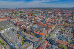 Luftbild Justizpalast und Innenstadt München